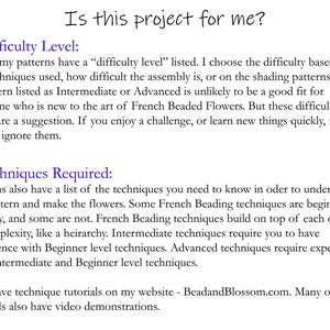 May include: Text on a white background with the title "Is this project for me?" and two sections: "Difficulty Level" and "Techniques Required". The text explains how to determine the difficulty level of a project and the techniques required to complete it.