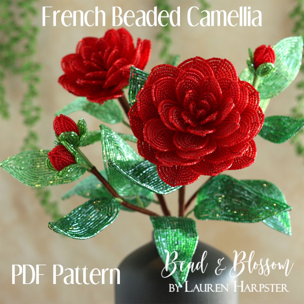 French Beaded Camellia Pattern - INTERMEDIATE - Wire  display picture 3