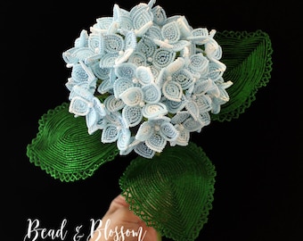 PDF Pattern - French Beaded Hydrangea, sead bead flower, wire wrapped flowers, Lauren Harpster Patterns, DIY beading tutorial