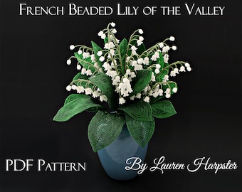 French Beaded Lily of the Valley Pattern - INTERMEDIATE - Wire wrapping + seed beads flower (PDF Pattern)