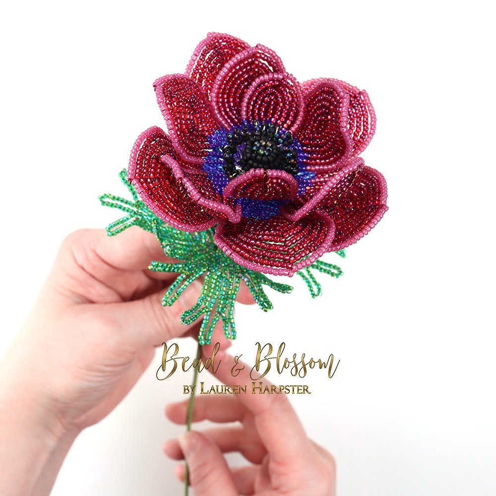 French Beaded Anemone Pattern - INTERMEDIATE - Wire Wrapping +