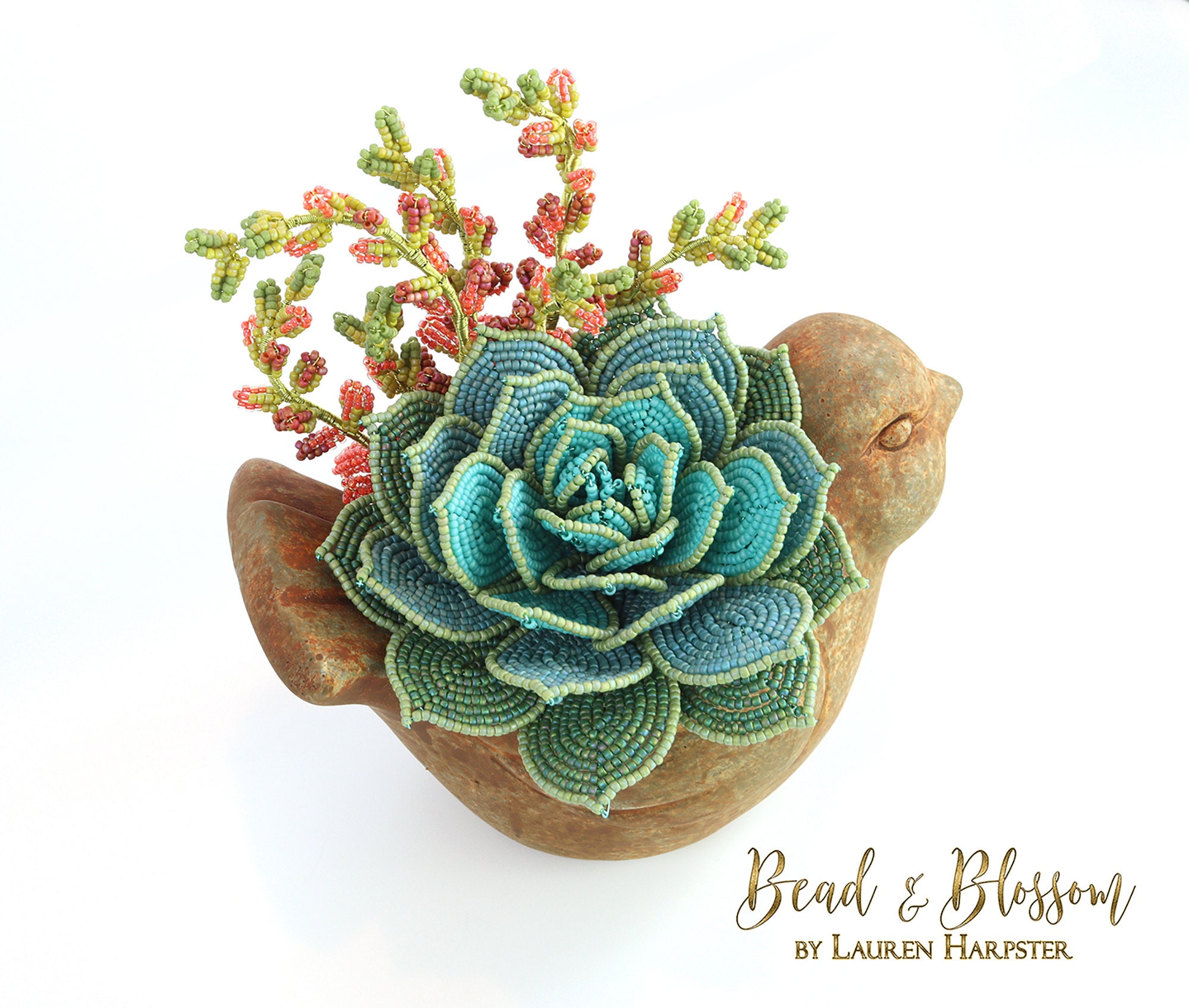 French Beaded Echeveria & Sedum Stahlii Pattern - INTERMEDIATE