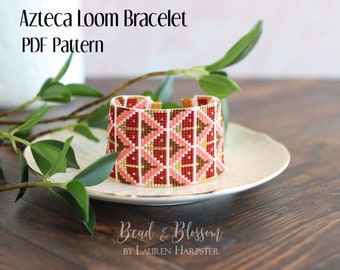 PDF Pattern - Loom Bracelet - Azteca by Lauren Harpster | wide cuff beading pattern | geometric triangle loom pattern for Delicas