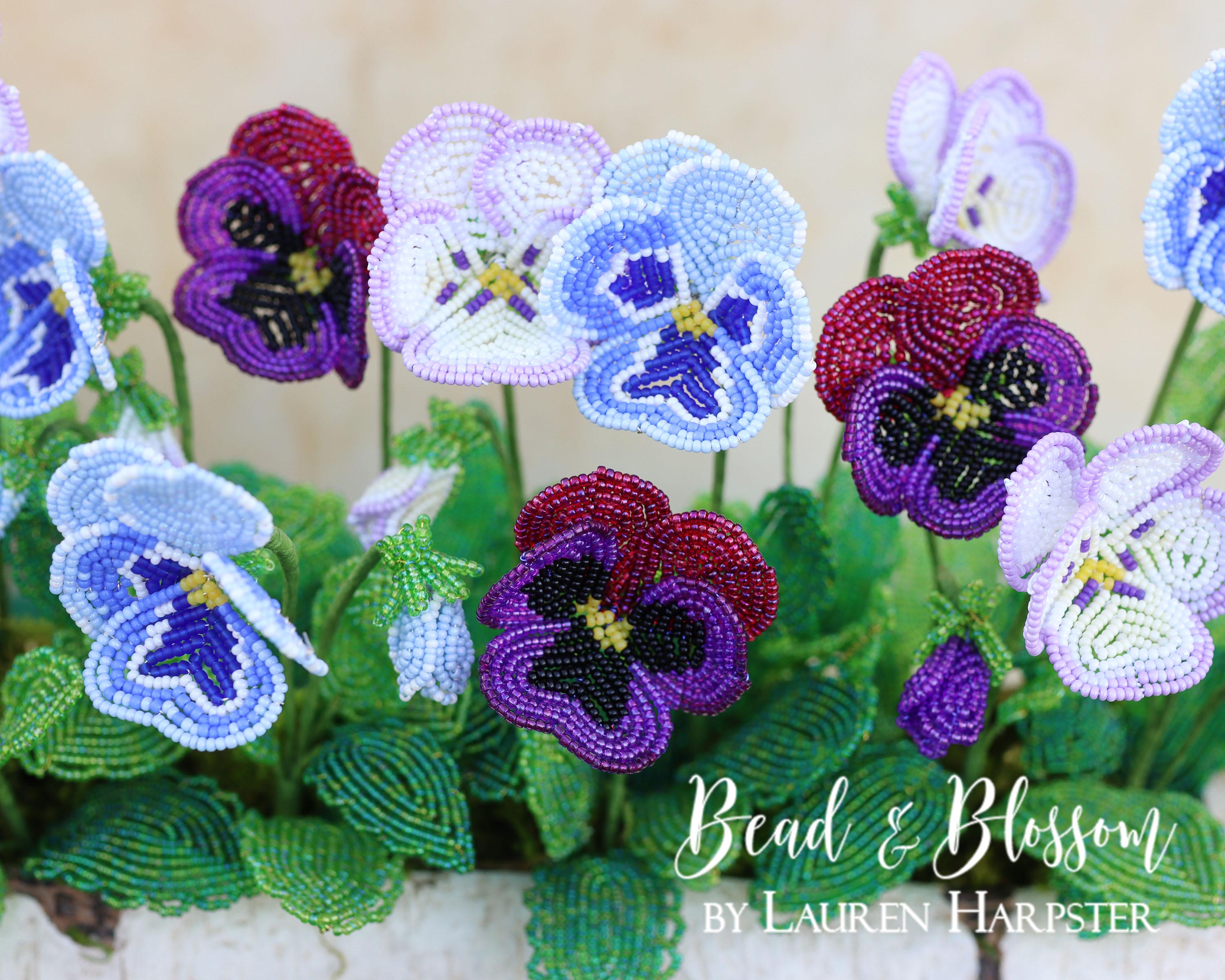 French Beaded Pansies Pattern - ADVANCED - Wire Wrapping With Seed