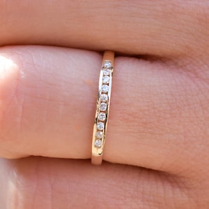 14k Solid Gold Diamond Wedding Ring Band, Wedding Ring Band, Half Eternity Ring, Promise Ring, Minimalist Ring, 14k Gold Diamond Ring