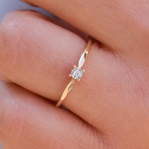 14k Solid Gold Diamond Solitaire Ring, Engagement Ring, Wedding Ring, Promise Ring, Gold Solitaire, Minimalist Ring, 14k Gold Ring