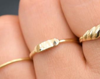 14K Solid Gold Custom Signet Ring: Engraved Stacking Ring