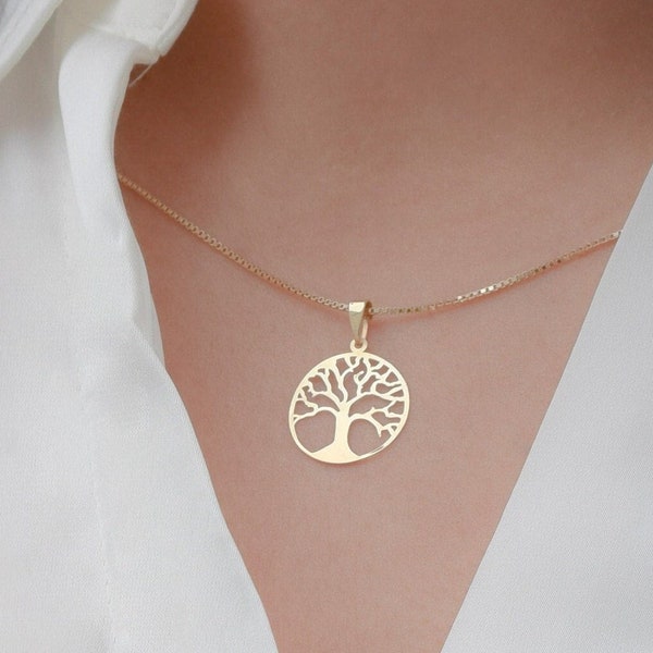 Pendentif arbre de vie en or massif 14 carats 15 mm, pendentif de vie en or, pendentif à breloque en or, arbre à breloques, collier arbre de vie, arbre généalogique de vie, cadeau