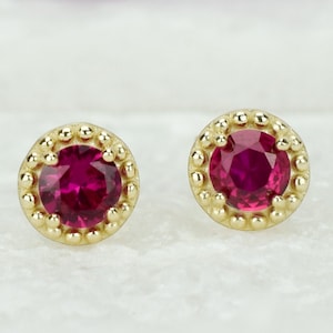 1 ct Gold Ruby Dot Earrings,July Birthstone, Red Stud Earrings,Dot Earrings,Wedding Earrings,Art Deco Earrings,Ruby Earrings, Men&#39;s Earrings