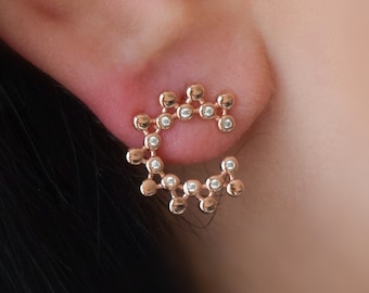 18k Rose Gold Round Galaxy Cluster Earrings, Halo Earrings, Circle Earrings, Star Earrings, Bridal Earrings, Stud Earrings