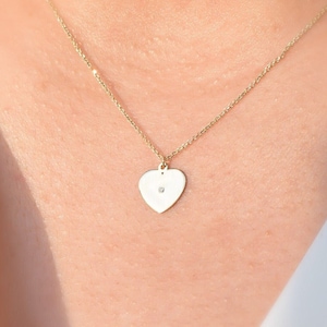 14k Solid Gold Diamond Heart Necklace, Heart Pendant, Gift for Her, Minimalistic Diamond Heart, 14k Gold Heart Necklace, Diamond Necklace