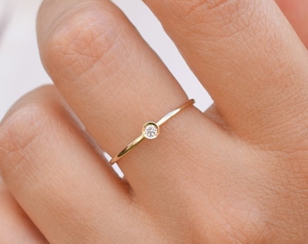 14k Solid Gold Ring, Thin Stacking Ring, Engagement Ring, Wedding Ring,Promise Ring, Solitaire Ring, 14k Gold Ring, Tiny Ring, Delicate Ring