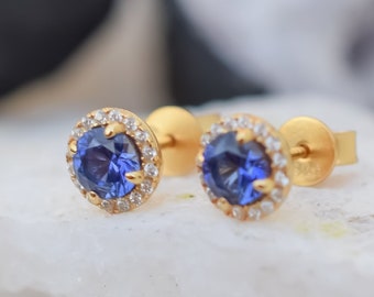 1.5 Ct 18k Rose Gold Sapphire Earrings Blue Stud | Etsy