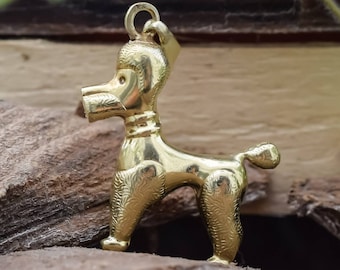 14k Gold Poodle Pendant, Golden Poodle Charm, Dog Pendant, Dog Charm, Vintage Gold charm, Vintage Gold Jewelry, 14k Animal Charm, Golden Dog