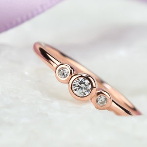 0.4 ct Rose Three Stone Ring, Promise Ring,Engagement Ring,Wedding Ring, Rose Bridal Ring,Solitaire Ring,Rose Ring,Dainty Ring,Stacking Ring