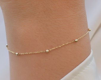 14k Solid Gold Balls Bracelet, Delicate Gold Bead Bracelet, Dainty Gold Bracelet Women, Gift for Her