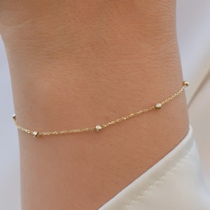 14k Solid Gold Balls Bracelet, Delicate Gold Bead Bracelet, Dainty Gold Bracelet Women, Gift for Her