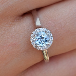 1ct Bague de topaze bleu ciel naturel, bague de promesse, bague de topaze, bague de fiançailles, bague en pierre précieuse, bague de mariage, bague de mariée, bague de pierre de naissance