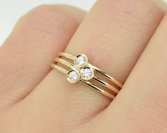 Three 14k Solid Gold Rings, Thin Stacking Rings, Engagement Ring Set,Promise Ring, Solitaire Ring, Tiny Ring, Delicate Ring, Ring Set