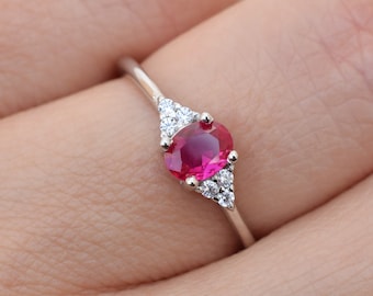 0.7 ct Ruby Oval Princess Engagement Ring, Delicate Ruby Ring, Wedding Ring Silver Ring,Promise Ring,July Birthstone,Red Stone Ring