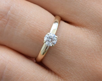 Bague solitaire en or massif 0,25 carat 14 carats, bague de fiançailles, bague de mariage, bague de promesse, solitaire en or, bague minimaliste, bague en or 14 carats, bague en or