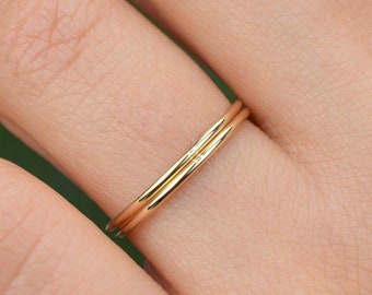 14k Solid Gold Two Ring Set 2mm, Gold Stacking Ring, Double Ring, Round Wedding Band, Dainty Stacking Ring, Simple Ring,Thin wedding band