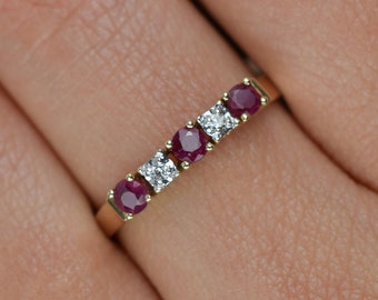 14k geelgouden vintage bandring met robijn diamant