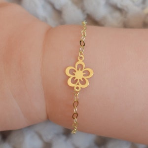 14k Solid Gold Baby Bracelet With Flower Charm / Adjustable Toddler Child Bracelet for Kids / Flower Pendant / Baby Shower Gifts / Baptize
