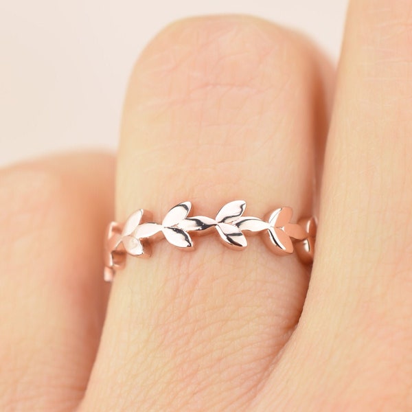 Rose Gold Leaf Ring, Ring Band, Leaf Ring ,Rose Flower Ring, Branch Ring, Minimalist Silver Ring, Twig Ring, Stacking Ring, Olive Leaf Ring