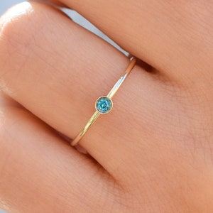 14k Solid Gold Aquamarine Birthstone Ring, Thin Stacking Ring, Engagement Ring, Promise Ring, Solitaire Ring, Tiny Ring, Delicate Ring