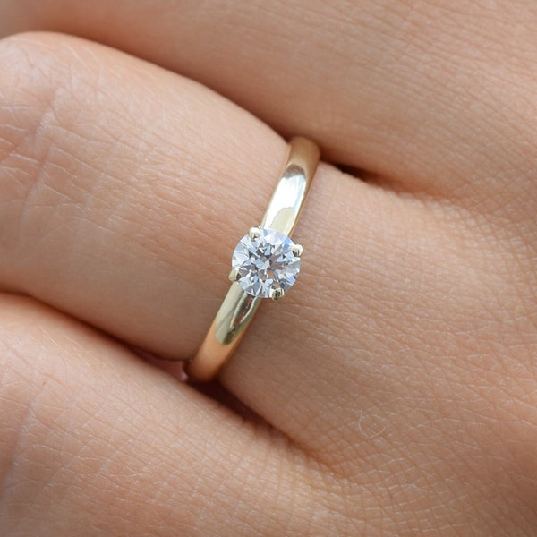 Anillo solitario de oro macizo de 0,25 ct y 14 k, anillo de compromiso, anillo de boda, anillo de promesa, solitario de oro, anillo minimalista, anillo de oro de 14 k, anillo de oro