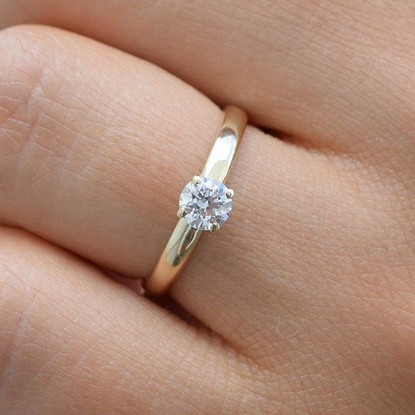 Bague solitaire en or massif 0,25 carat 14 carats, bague de fiançailles, bague de mariage, bague de promesse, solitaire en or, bague minimaliste, bague en or 14 carats, bague en or