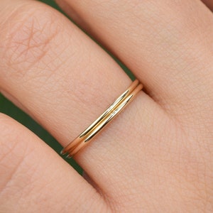 14k Solid Gold Two Ring Set 2mm, Gold Stacking Ring, Double Ring, Round Wedding Band, Dainty Stacking Ring, Simple Ring,Thin wedding band