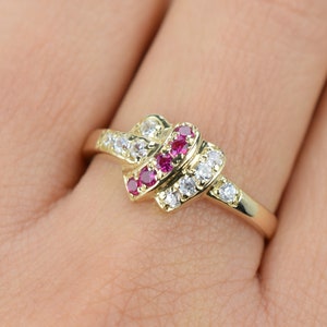 14k Vintage Gold Ring, Cluster Ring, 14k Pink Ring, Promise Ring, Statement Ring, Boho Ring, Engagement Ring, Pave Ring