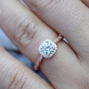3/4 ct Rose Gold Art Deco Ring, Halo Ring,Silver Ring, Art Deco Ring, Engagement Ring, ,Promise Ring, Dainty Diamond Ring