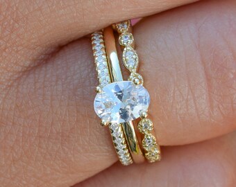 1.2 ct Gold Oval Ring Set, Engagement Ring Set, Wedding Ring Set, Oval Ring, Promise Ring, Stacking Ring, Art Deco Ring,Oval Ring Set