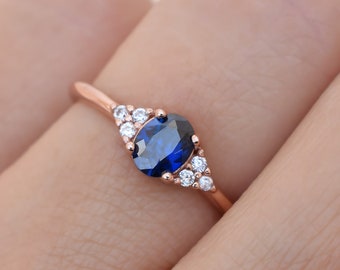 0.7 ct Sapphire Oval Princess Ring, Engagement Ring, Sapphire Ring, Wedding Ring,Oval Ring,Promise Ring, September Birthstone Ring