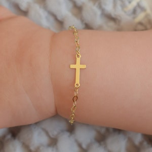 14k Solid Gold Baby Bracelet With Cross Charm / Adjustable Toddler Child Bracelet for Kids / Protection Bracelet / Baby Shower Gift /Baptize