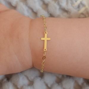 14k Solid Gold Baby Bracelet Cross, Gifts for Baby, Baby Shower Gifts, Adjustable Toddler Child Bracelet for Kid, Children Cross Pendant