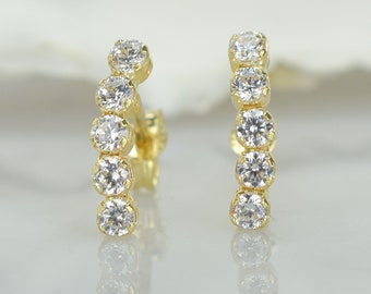 14k Solid Gold Tennis Earrings, Cluster Earrings, Dainty Chain Earrings, 14k Studs, 14k Gold Earrings, Bridal Earrings, Chain Earrings