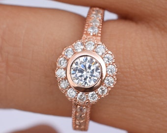 0.75 ct Rose Gold Ring, Gold Engagement Ring,Rose Promise Ring,Wedding Ring,Bridal Ring, Man Made Diamond Simulants, Unique Engagement Ring