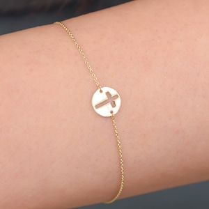 14k Solid Gold Kreuz Armband, Schutzarmband, minimalistisches Armband, Kreuz Anhänger, Goldkreuz, zierliche Goldarmband Frauen, Geschenk für sie