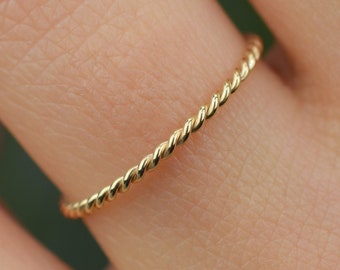 14k Solid Gold Twisted Ring, Gold Stacking Ring, Solid Gold Twisted Rope Wedding Band,Twist Stacking Ring,Wedding Band, Dainty Stacking Ring