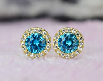 14k Solid Gold Aquamarine Earrings 1.5ct, Blue Stud Earrings, Wedding Earrings, March Birthstone,Bridal Earrings, Bridesmaids gift