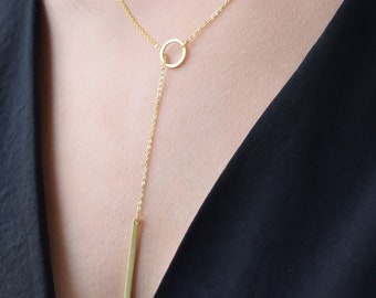 18k Gold Bar Necklace, Bar necklace, Layering Necklace, Adjustable Necklace, Minimalist bar jewelry, Minimalist bar necklace, Minimalist