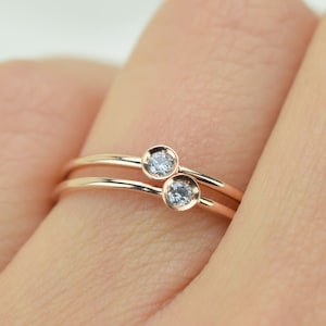 Two 14k Solid Rose Gold Rings, Thin Stacking Rings, Engagement Ring Set,Promise Ring, Solitaire Ring, Tiny Ring, Delicate Ring, Ring Set