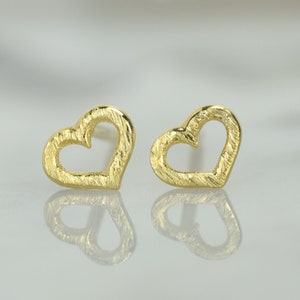 14k Brushed look Small Heart Earrings, Gold Heart Earrings, Delicate studs, Gold Heart Studs, Tiny Gold Studs, Gold Heart, Open Heart Studs