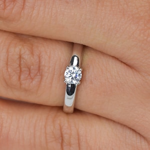 0.5 ct Silver Solitaire Ring With a Wide Band, Engagement Ring, Promise Ring, Wedding Ring,Bridal Ring,Solitaire Ring, Silver Ring