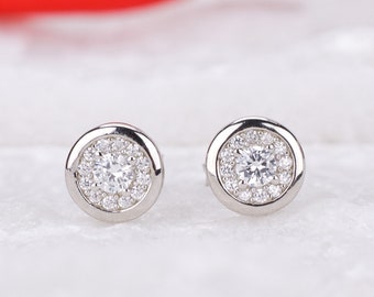 0.7ct Halo Stud Earrings, Stud Earrings, Bridal Earrings, Halo Earrings, Wedding Earrings,Man Made Diamond Simulant,Round Studs,Gift for her