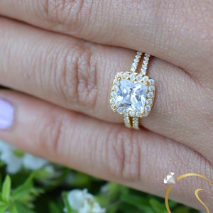 2 kt gouden dubbele halo ring, verlovingsring, prinses gesneden ring, trouwring, vierkante halo ring, belofte ring, man gemaakt diamant simulant, gouden ring